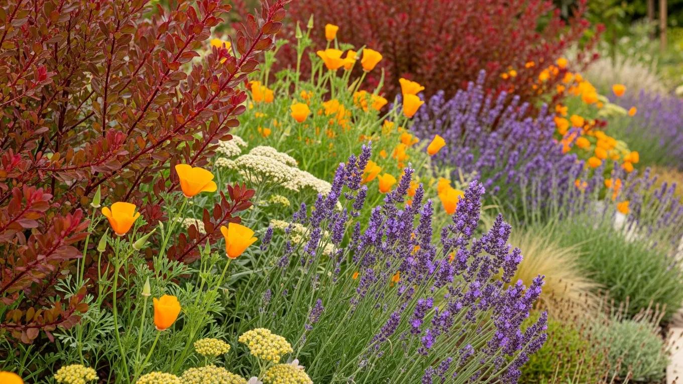 Close-up of native and drought-tolerant plants thriving in a Napa landscape, demonstrating Penning Landscapes' plant health program.